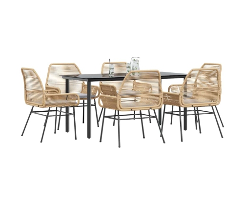 Juego de comedor de jardín 7 pzas con cojines ratán PE marrón