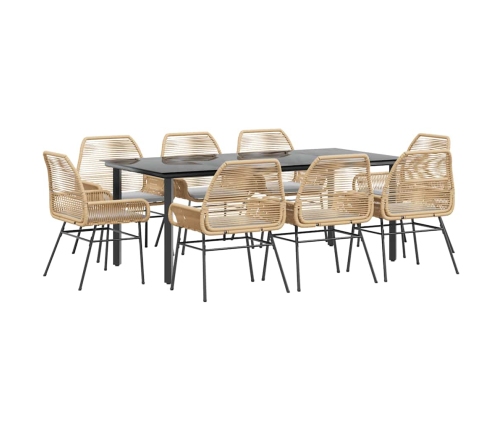 Juego comedor jardín 9 pzas cojines ratán sintético marrón