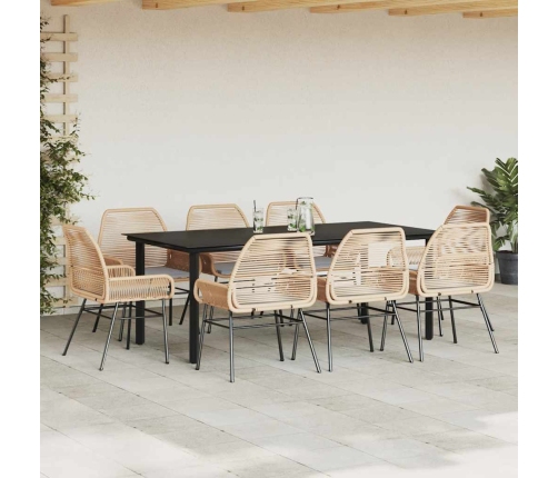 Juego comedor jardín 9 pzas cojines ratán sintético marrón
