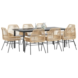 Juego comedor jardín 9 pzas cojines ratán sintético marrón
