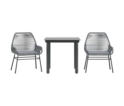 Juego comedor jardín 3 pzas cojines ratán sintético vidrio gris