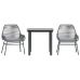 Juego comedor jardín 3 pzas cojines ratán sintético vidrio gris