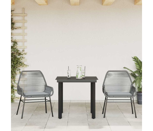 Juego comedor jardín 3 pzas cojines ratán sintético vidrio gris