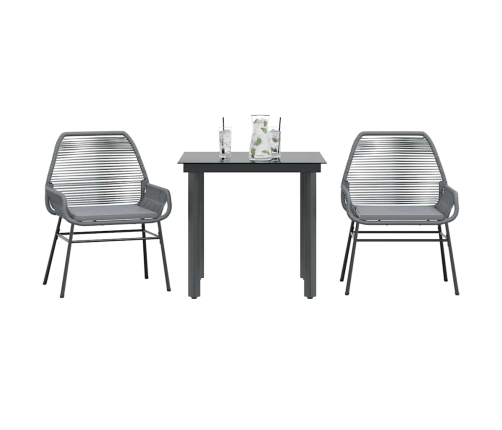 Juego comedor jardín 3 pzas cojines ratán sintético vidrio gris