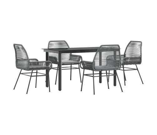 Juego comedor jardín 5 pzas cojines ratán sintético vidrio gris