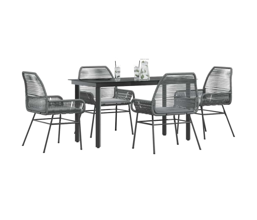 Juego comedor jardín 5 pzas cojines ratán sintético vidrio gris