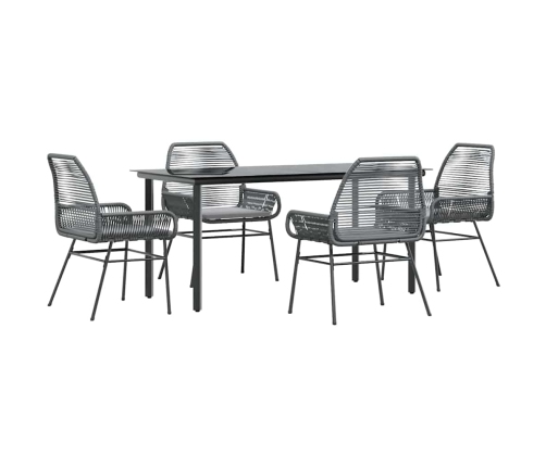 Juego comedor jardín 5 pzas cojines ratán sintético vidrio gris