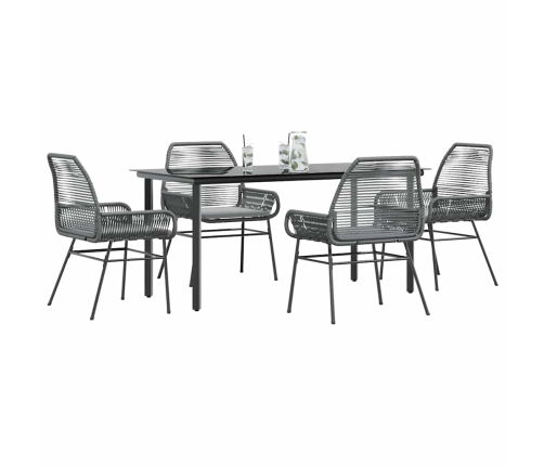 Juego comedor jardín 5 pzas cojines ratán sintético vidrio gris