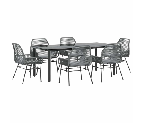 Juego comedor jardín 7 pzas cojines ratán sintético vidrio gris