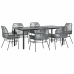 Juego comedor jardín 7 pzas cojines ratán sintético vidrio gris