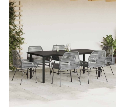 Juego comedor jardín 7 pzas cojines ratán sintético vidrio gris