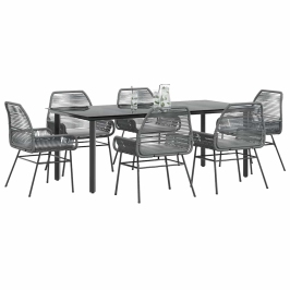 Juego comedor jardín 7 pzas cojines ratán sintético vidrio gris