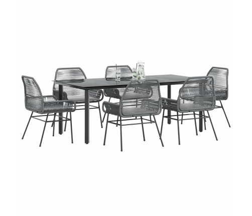 Juego comedor jardín 7 pzas cojines ratán sintético vidrio gris