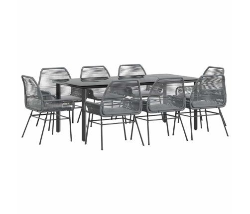 Juego comedor jardín 9 pzas cojines ratán sintético vidrio gris
