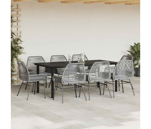 Juego comedor jardín 9 pzas cojines ratán sintético vidrio gris