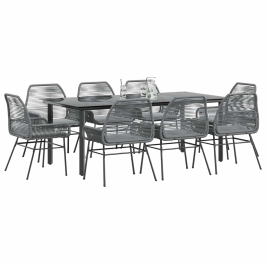 Juego comedor jardín 9 pzas cojines ratán sintético vidrio gris