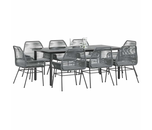 Juego comedor jardín 9 pzas cojines ratán sintético vidrio gris