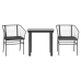 Set comedor jardín 3 pzas cojines ratán sintético vidrio negro
