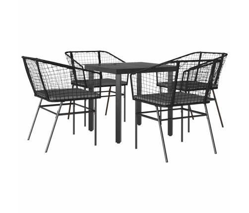 Juego de comedor jardín 5 piezas cojines ratán sintético negro