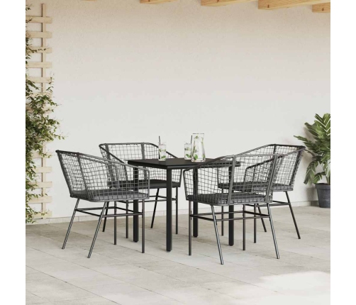 Juego de comedor jardín 5 piezas cojines ratán sintético negro