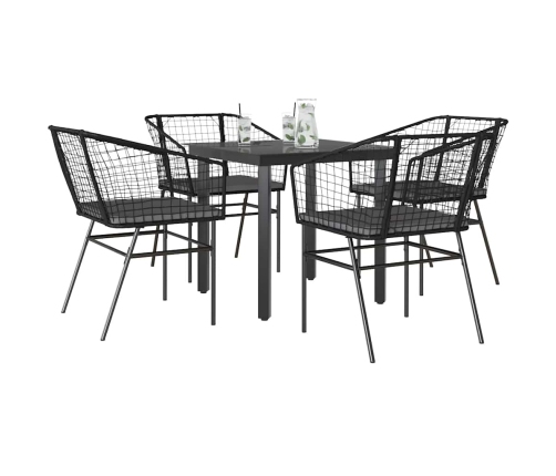 Juego de comedor jardín 5 piezas cojines ratán sintético negro
