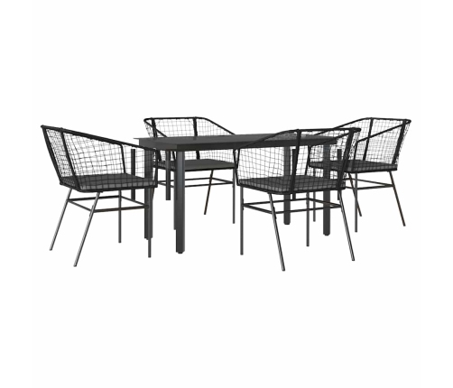 Juego de comedor jardín 5 piezas cojines ratán sintético negro