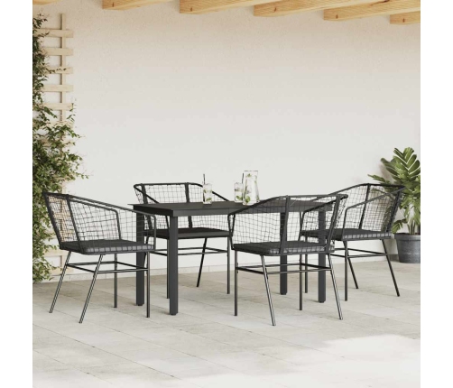Juego de comedor jardín 5 piezas cojines ratán sintético negro