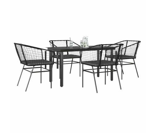 Juego de comedor jardín 5 piezas cojines ratán sintético negro