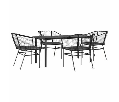 Juego de comedor jardín 5 piezas cojines ratán sintético negro