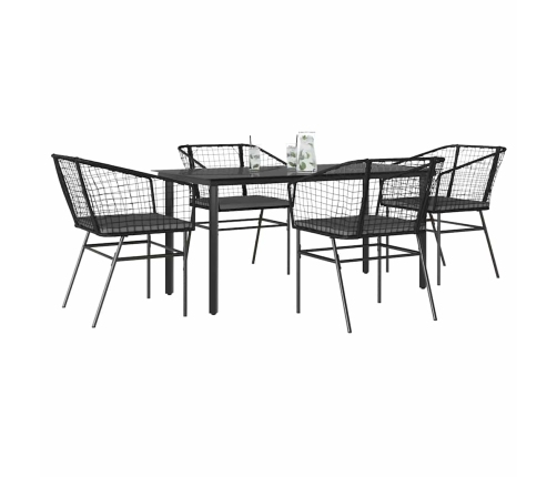 Juego de comedor jardín 5 piezas cojines ratán sintético negro
