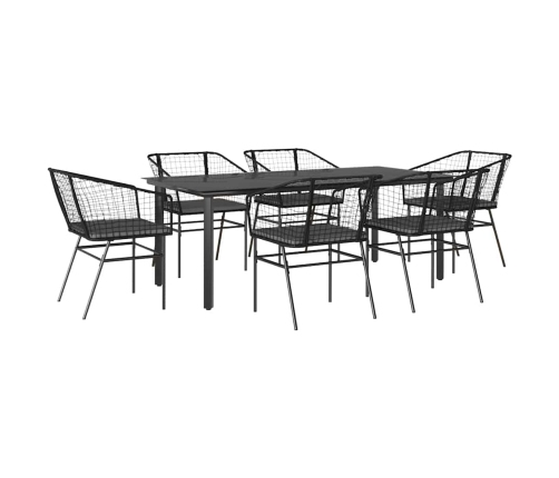 Set de comedor de jardín 7 piezas cojines ratán sintético negro