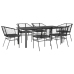 Set de comedor de jardín 7 piezas cojines ratán sintético negro