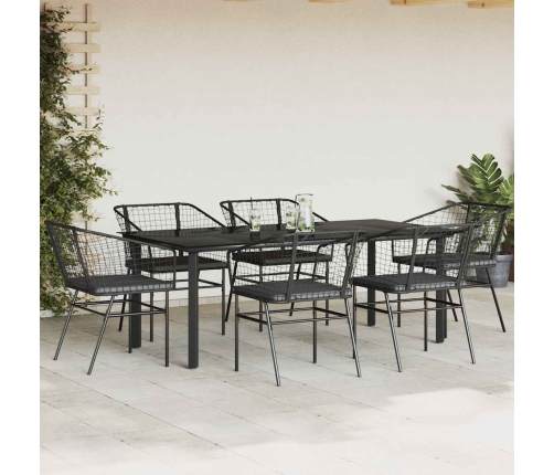 Set de comedor de jardín 7 piezas cojines ratán sintético negro