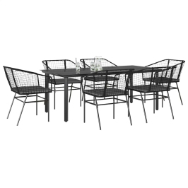 Set de comedor de jardín 7 piezas cojines ratán sintético negro