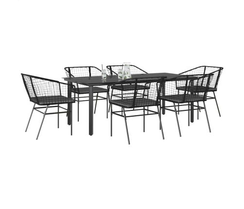 Set de comedor de jardín 7 piezas cojines ratán sintético negro