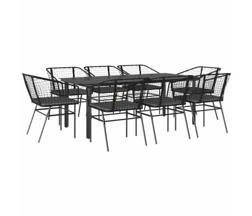 Set de comedor jardín 9 piezas cojines ratán polivinílico negro