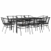 Set de comedor jardín 9 piezas cojines ratán polivinílico negro