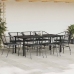 Set de comedor jardín 9 piezas cojines ratán polivinílico negro