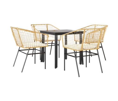 Juego de comedor jardín 5 piezas cojines ratán sintético marrón