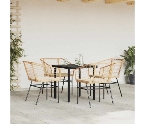 Juego de comedor jardín 5 piezas cojines ratán sintético marrón