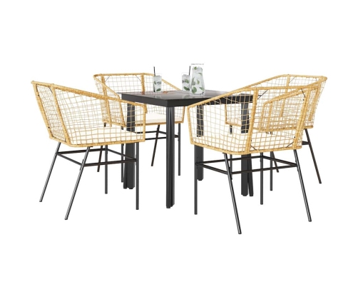 Juego de comedor jardín 5 piezas cojines ratán sintético marrón