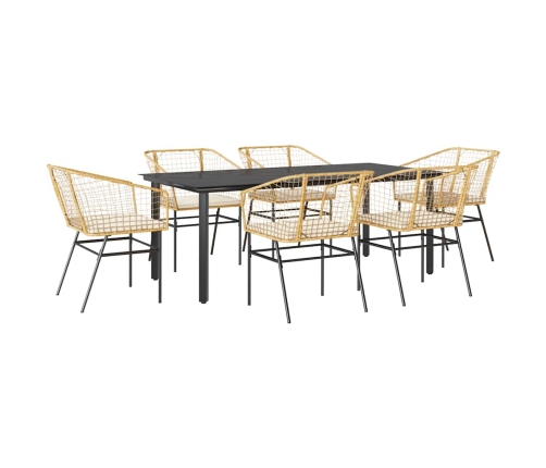 Juego de comedor de jardín 7 pzas con cojines ratán PE marrón