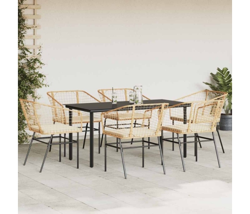 Juego de comedor de jardín 7 pzas con cojines ratán PE marrón