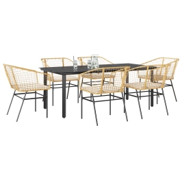 Juego de comedor de jardín 7 pzas con cojines ratán PE marrón