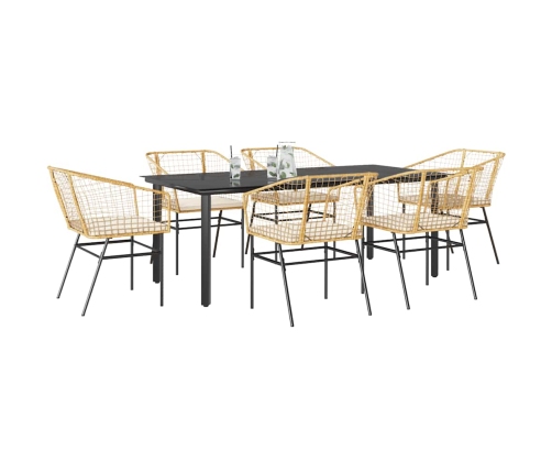 Juego de comedor de jardín 7 pzas con cojines ratán PE marrón