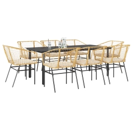 Juego comedor jardín 9 pzas cojines ratán sintético marrón