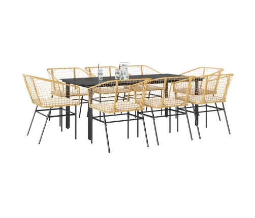 Juego comedor jardín 9 pzas cojines ratán sintético marrón