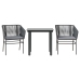 Set comedor jardín 3 pzas cojines ratán sintético vidrio negro