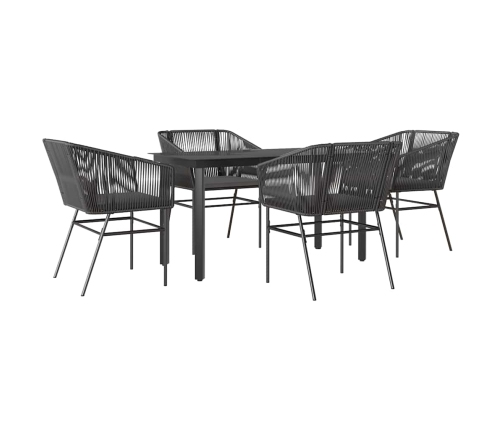 Juego de comedor jardín 5 piezas cojines ratán sintético negro