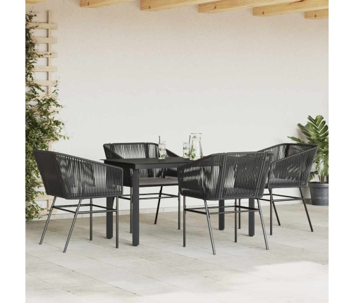 Juego de comedor jardín 5 piezas cojines ratán sintético negro